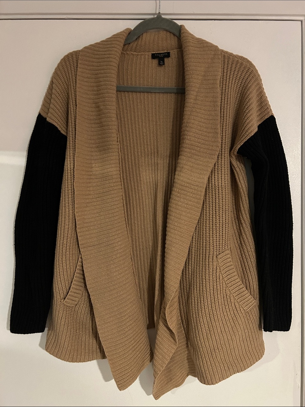 Talbots Two-Tone Shawl Collar Cardigan - Camel and Black
